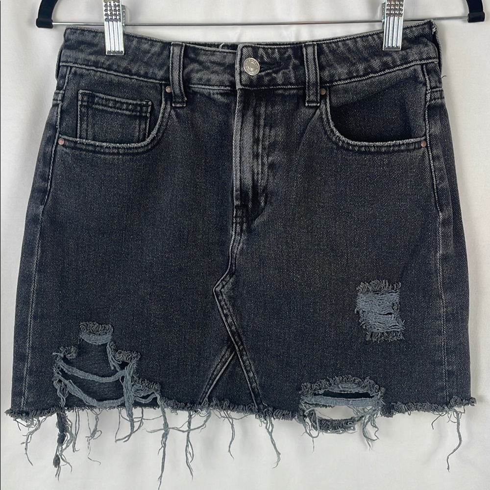 PacSun Faded Black Distressed Mini Skirt with Raw Hem - Size 26